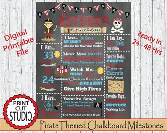 Pizarra pirata: hitos de cumpleaños personalizados imprimibles (archivo digital)