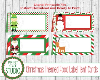 Tarjetas de mesa navideñas: Tarjetas imprimibles con nombre y lugar (descarga digital)