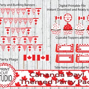 Canada Day Themed Party Pack Printable Digital File - Bunting/Party Banners -Toppers & Wraps - Tent Cards - Flags - Oh Canada True North