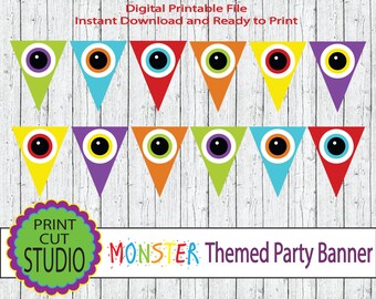 Banderín de Ojos de Monstruo: Decoración imprimible para fiesta de monstruos (archivo digital)