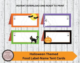 ハロウィンフードラベルテントカード：印刷可能なパーティーデコレーション（PDFダウンロード）
