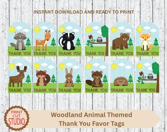Etiquetas de agradecimiento de animales del bosque: Baby Shower, Cumpleaños (archivo digital imprimible)