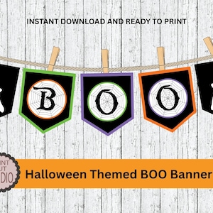 Halloween BOO Banner: Green, Purple, Orange Ghosts (Printable Digital File)
