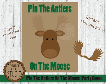 Pin the Antlers on the Moose Party Game (Digital Download)