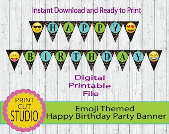 Banner de feliz cumpleaños con emojis: Decoración imprimible para fiestas (descarga digital)