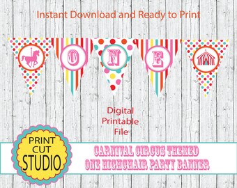 Banner para trona de primer cumpleaños de Carnival Circus (descarga digital)