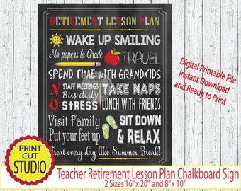 Teacher Retirement Lesson Plan Sign: Chalkboard Style (Digital Download)