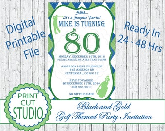 Invitación de cumpleaños de golf: Verde y azul imprimible (archivo digital)