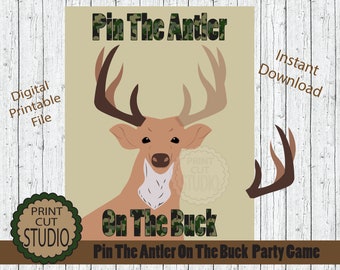 Pin the Antler on the Buck Game: Lumberjack Party (Digital Download)