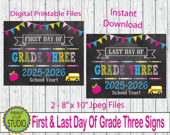 First & Last Day of Grade 3 Sign - Girly School Photo Prop (Digital Download)