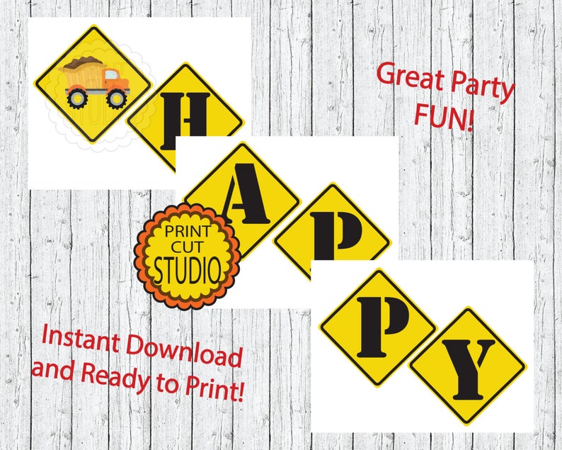 Construction Themed Happy Birthday Banner INSTANT DOWNLOAD - Etsy