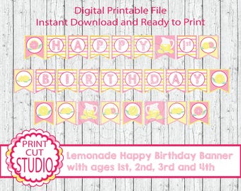 Pancarta de limonada para fiesta de cumpleaños: Decoración de limón rosa (archivo digital imprimible)
