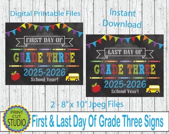 Grade 3 First & Last Day Sign: 2025-26 School Year (Digital Download, 8x10 JPEGs)
