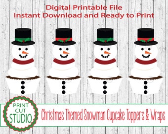 Christmas Seasonal Snowman Themed Cupcake Toppers - INSTANT DOWNLOAD - Printable Digital File - Christmas Dessert Table - Christmas Party