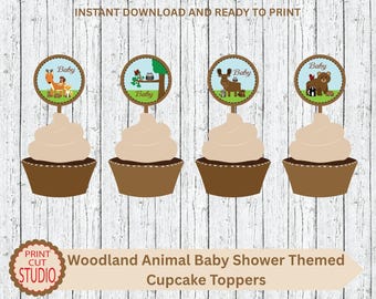 Adornos para cupcakes de animales del bosque: Palitos de comida para baby shower (archivo digital imprimible)