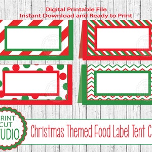 Etiquetas de mesa de alimentos estilo tenda sazonal de Natal, cartões de nome - DOWNLOAD INSTANTÂNEO - Arquivo digital para impressão - Mesa de Natal - Festa de Natal