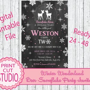 Winter Wonderland Deer Birthday Invitation: Snowflake Theme (Digital File)