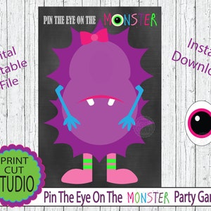 Girly Monster Party Game: Pin the Eye, Printable (Instant Download)