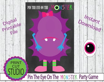 Juego de fiesta de monstruos femeninos: Pin el ojo, imprimible (descarga instantánea)