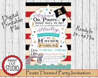 Mermaid or Pirate Birthday Invitation: Personalized Printable (Digital File)