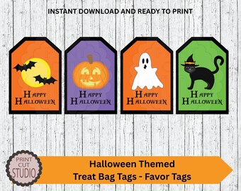 ハロウィンのお菓子バッグのタグ：印刷可能なパーティーの記念品（PDFダウンロード）