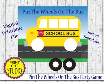 Pin the Wheel on the Bus Party Game: Transportation Theme (Digital Download)