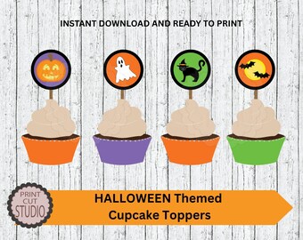 ハロウィンカップケーキトッパー：印刷可能なパーティーデコレーション（PDFファイル、即時ダウンロード）