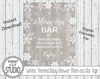 Letrero de bar con copos de nieve para baby shower de invierno (archivo digital imprimible)