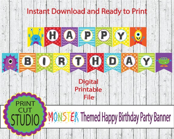 Little Monster Happy Birthday Party Banner Instant Download Etsy