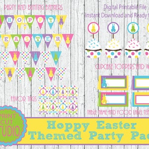 Osterhasen-Party-Pack: Girlanden, Cupcake-Topper, Geschenkanhänger (druckbare digitale Datei)