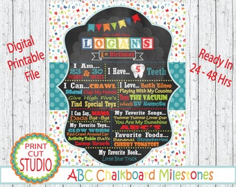 ABC Chalkboard Milestone - Personalized Birthday Stats (Digital File)