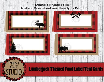 Lumberjack Food Table Tent Cards: Bear, Moose, Woodland (Printable Digital File)