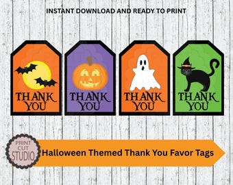 ハロウィーンのサンキューギフトタグ：印刷可能なお菓子バッグタグ（PDFダウンロード）
