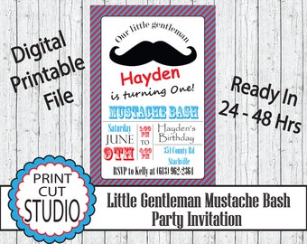 Mustache Bash Birthday Invitation: Little Gentleman Theme (Digital File)