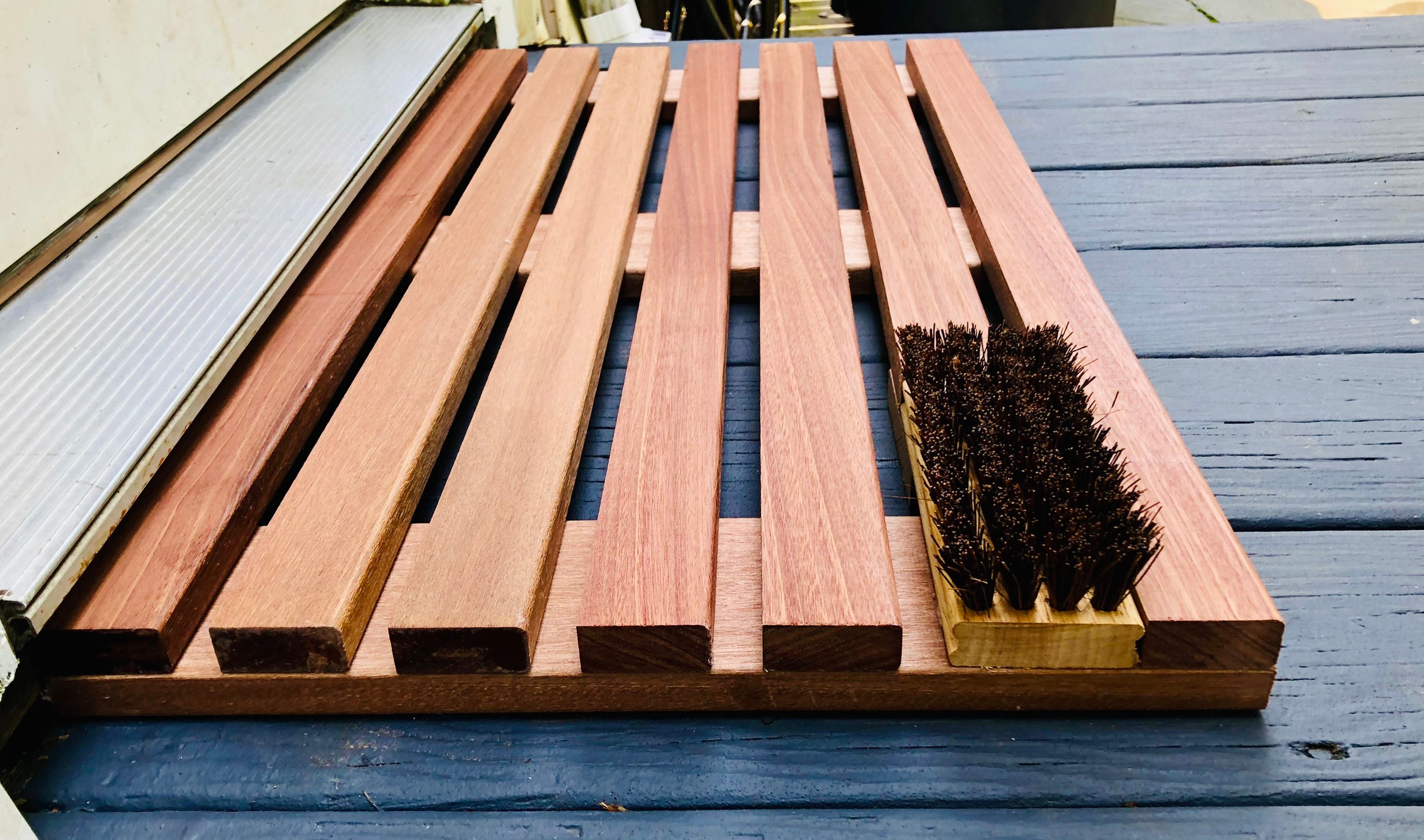 Wooden Red Mahogany Doormat With Bristles Brush Etsy
