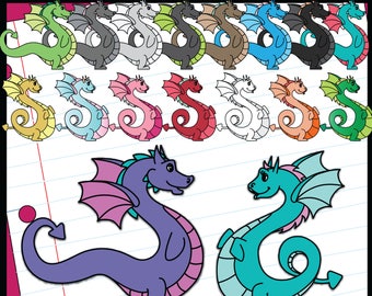 Colorful Male and Female Dragon Clip Art