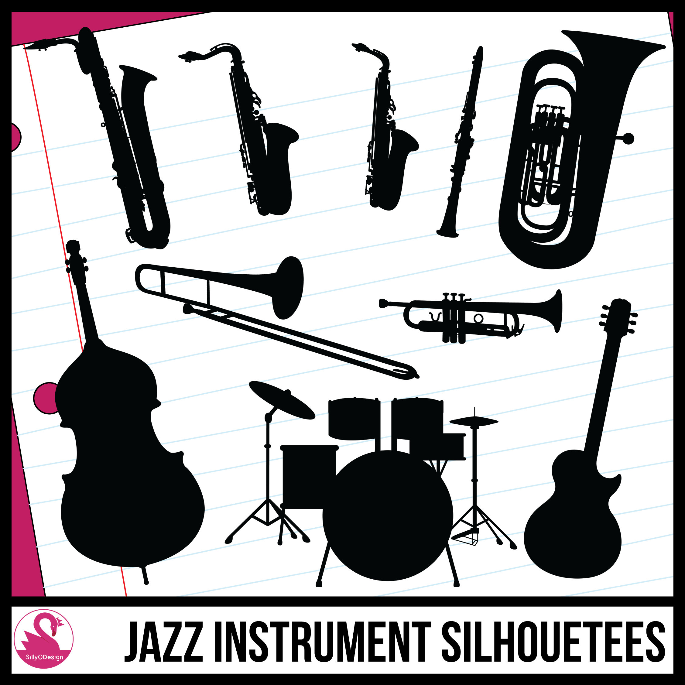 Musical Instruments Jazz Band Instrument Silhouettes/shadow - Etsy