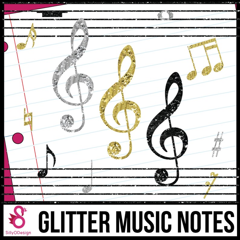 Glitter and Gold Music Notes Clipart for Instant Download Etsy