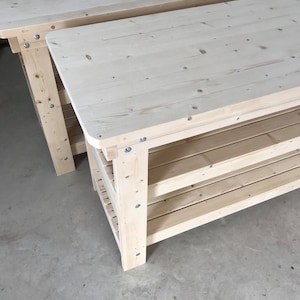 Wooden Work Bench With two Shelves in various Sizes