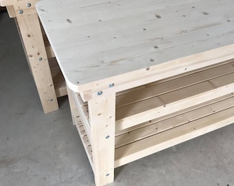 Wooden Work Bench With two Shelves in various Sizes