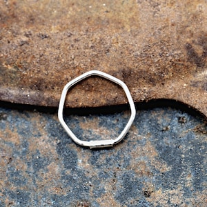 Silver hexagon piercing ring\ fits septum, Tragus, Helix, nose ring\ 925 sterling silver\ genderless