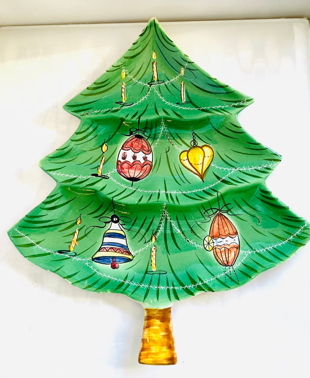 Vintage Mid Century Christmas Tree Dish Serving Cookies Appetizers