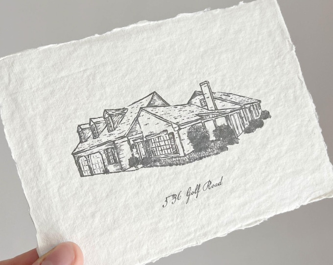 Custom House Drawing on Handmade Paper - Bespoke House Portrait - Personalized Home Print - Housewarming Gift - Realtor Gift