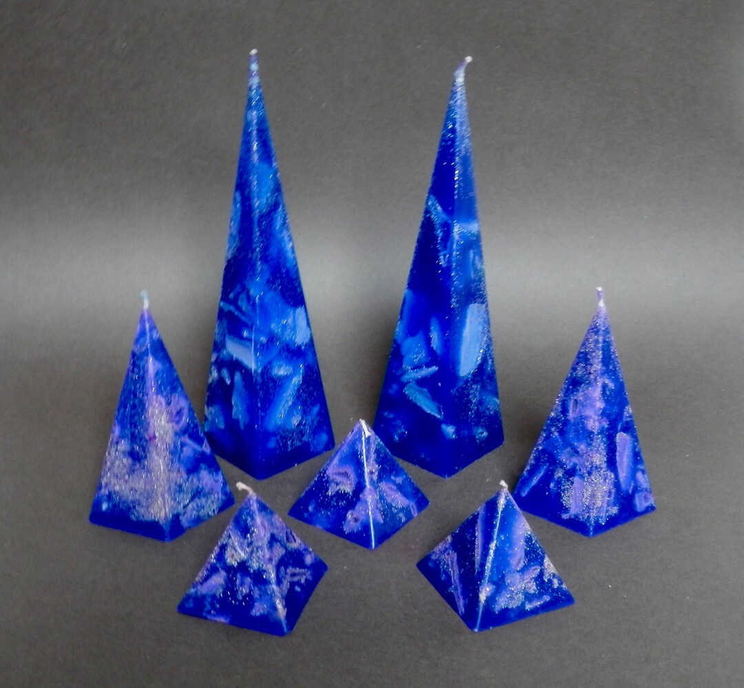 Pyramid Candles, Handmade Candles, Beautiful Blue Candles Decorated