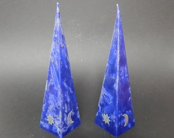 Pyramid Candles, BlUe  Candles, Handmade Candles, Sun and Moon