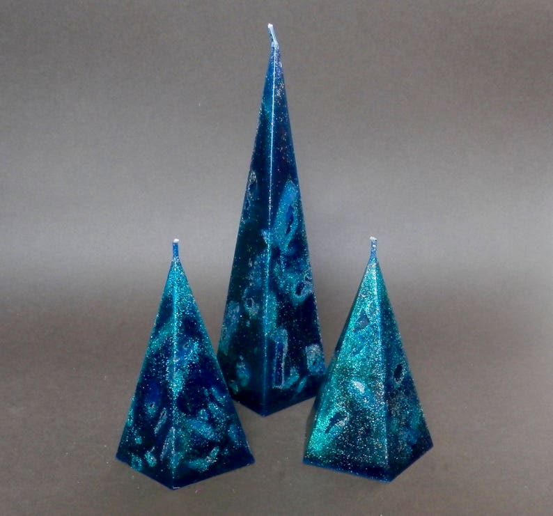Pyramid Candles Turquoise Candles Decorated With Silver or Etsy