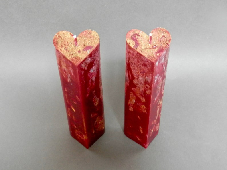 Valentines Gift, Red Heart Candle deacorated with Gold Glitter, Unique Valentines gilt, Handmade Candle image 2