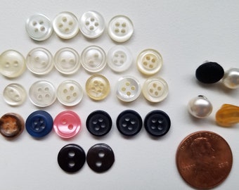 28 Vintage 9mm Tiniest Button Mix, White, Cream & Colors, Smaller than 3/8" Assorted for Doll Clothes Baby Crafts Quilt Jewelry