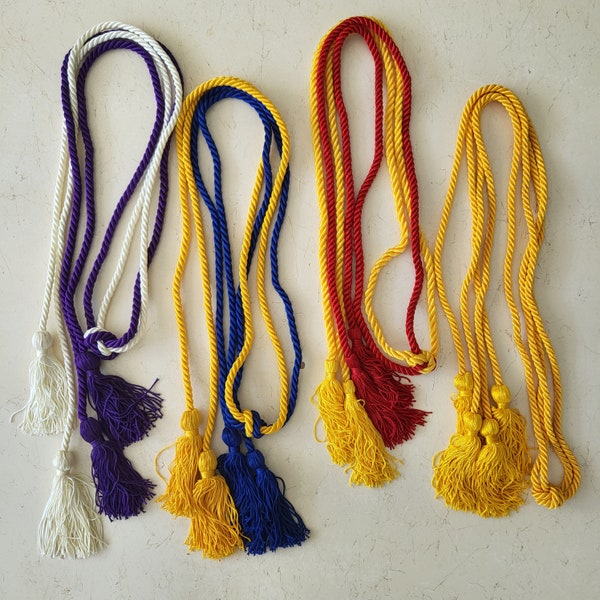 Cords with Tassle 64", Double Honor Cord Graduation Cord, Gold Red Blue White Purple