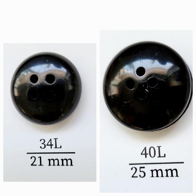 Vintage Black Chunky Buttons - Thick 4 Hole Plastic, Set of 2 (21mm ...